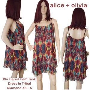 Alice + Olivia Women's Rhi Tank Dress Tribal Diamond mini dress Mult Colored S